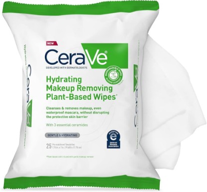 Picture of CeraVe Makeup Remover Wipes, Plant Based Face Wipes with Glycerin, 25ct | Fragrance-Free Makeup Remover Wipes with Glycerin and Ceramides Gently Cleanse Sensitive Skin without Clogging Pores