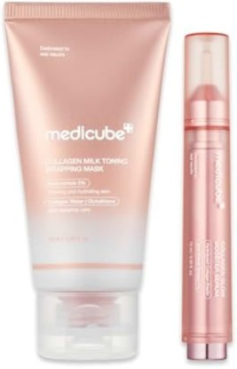 Picture of medicube Milky Collagen Duo - Collagen Milky Wrapping Mask & Booster Serum | Collagen Lock Mask and Serum Duo with Collagen, Niacinamide, Glutathione for Plumped, Radiant Glass Skin. Korean Skincare