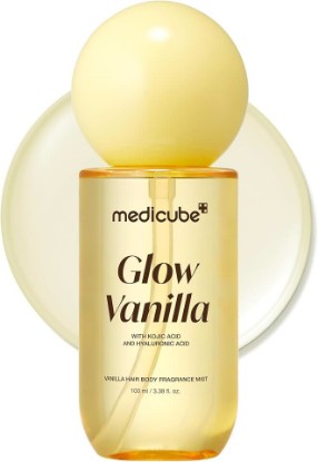 Picture of medicube Glow Vanilla Hair & Body Fragrance Mist, 3.38 fl. oz. | Sweet Creamy Vanilla Musk Perfume Mist with Niacinamide and Hyaluronic Acids - Freshness, Odor Care & Glow, Korean Body Care
