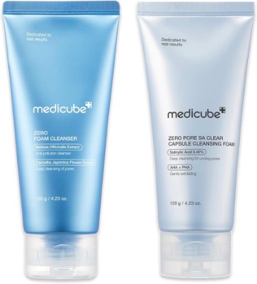 Picture of medicube Zero Pore Cleanser Duo: Zero Foam Cleanser and Zero Pore Clear Blue Casule Facial Deep Cleanser | Korean Skincare