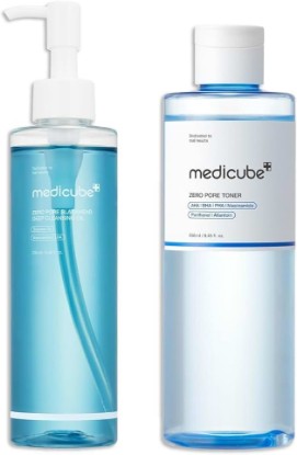 Picture of medicube Glass Glow Flawless Pore Care Duo: Zero Pore Blackhead Cleansing Oil and Zero Pore Toner