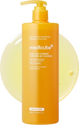 Picture of medicube Kojic Acid Turmeric Jelly To Foam Cleanser | Brightening Face & Body Gel for Oily Skin - Makeup & Sunscreen Removal with BHA & Ceramides, Korean Skincare, 16.9 fl oz