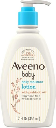 Picture of Aveeno Baby Daily Moisture Body Lotion for Sensitive Skin, Hypoallergenic Moisturizing Baby Lotion with Nourishing Oatmeal to Deeply Moisturize Baby's Skin, Fragrance-Free, 12 fl. oz