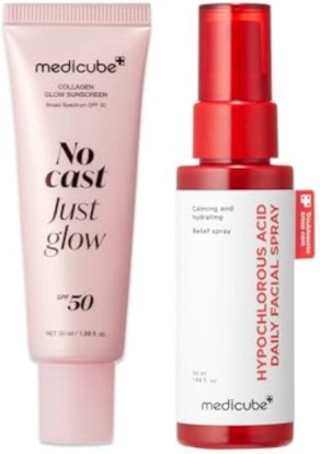 Picture of medicube Sun Care On-The-Go Duo: Collagen Glow Sunscreen and Mini Power Soothing Spray for Daily Sun Care and Hydration | Travel Essentials, Giftable Skincare Set