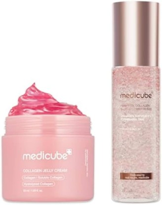 Picture of medicube Glow Anytime Jelly Cream & Mist Duo: Collagen Jelly Cream and PDRN Jelly Mist Serum for At Home & On-the-Go Glow | Korean Skincare, Skincare Gift Set, Gifts for Women