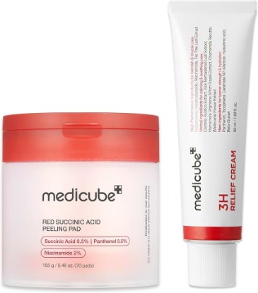 Picture of medicube Clarifying Pad & Soothing Cream Duo - Succinic Acid Pad & 3H Cream | Red Succinic Acid Pad for Gentle Exfoliation, 3H Cream for Soothing Hydration, Post-Exfoliation Routine, Korean Skincare