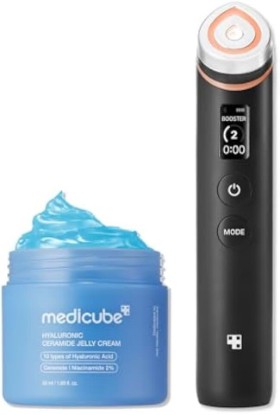 Picture of medicube Hydration Boost Facial Device Set: Hyaluronic Acid Moisturizing Jelly Cream and Booster Pro Black | For Radiant and Firmer-Looking Glow | Home Care, Korean Skincare