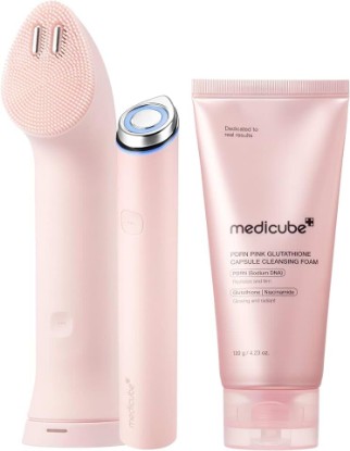 Picture of medicube Mini Booster Pro Plus Pink Cleansing Duo Set: Mini Booster Pro Cleansing Device Pink and PDRN Capsule Foam Cleanser | Pore, Makeup, Excess Sebum Care | Deep Cleansing Routine, Korean Skincare
