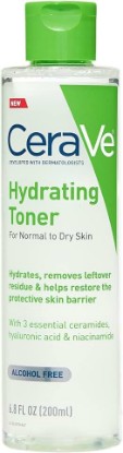 Picture of CeraVe Hydrating Toner for Face Non-Alcoholic with Hyaluronic Acid, Niacinamide, and Ceramides for Sensitive Dry Skin, Fragrance-Free Non Comedogenic, Full Size, 6.8 Fl Oz | Skin Care Formula with Ceramides Gently Softens and Hydrates Dry, Sensitive Skin, Non-Alcoholic, Fragrance-Free