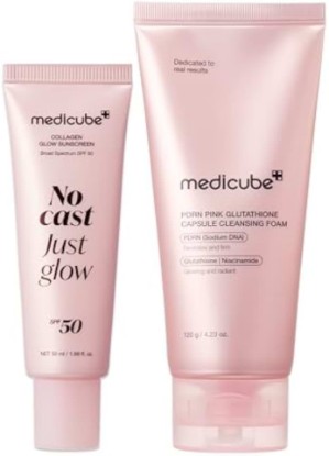 Picture of medicube Daily Glow Prep Duo: PDRN Capsule Foam Cleanser and No Cast Collagen Sunscreen SPF 50 | Hydrating Pore Cleanse & Lightweight UV Protection | Korean Skincare Set