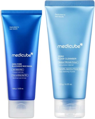 Picture of medicube Home Care Duo for Flawless Skin: Zero Pore Blackhead Mud Facial Mask and Zero Foam Cleanser for Sensitive Skin