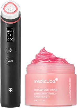 Picture of medicube Korean Collagen Glow Skin Maker Set: Age-R Booster Pro | 6-in-1 Real Glass Glow Device and Collagen Jelly Cream- Niacinamide & Freeze-Dried Hydrolyzed Collagen 110ml