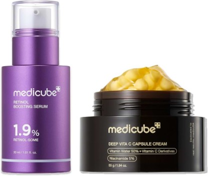 Picture of medicube Retinol & Vitamin C Radiance Duo: Retinol Boosting Serum and Deep Vita Capsule Cream | Peptides, Vitamin C Capsules for Fimer-Looking Skin, Radiance and Dull Skin | Korean Skincare