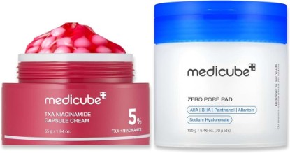 Picture of medicube Clear Glass Skin Duo: TXA+Niacinamide Capsule Cream and Zero Pore Pads 2.0 | Smoother and clearer skin with gentle toner pad and moisturizer | Korean skincare