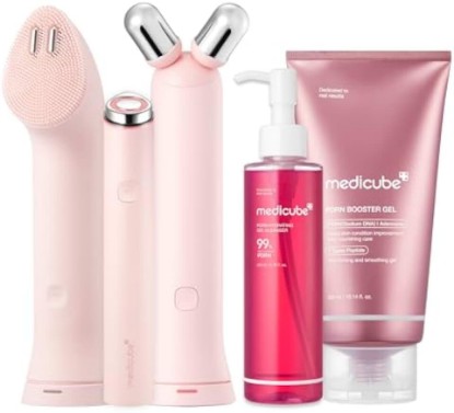 Picture of medicube Mini Booster Pro Pink Set - PDRN Jelly Foam Cleanser & Booster Gel | Mini Booster Pro Plus Full Set - Pink, Cleanse, Boost & Clear Pores for Radiant, Smooth Skin, Korean Skincare Device