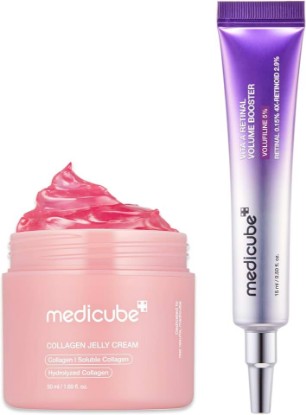 Picture of medicube Retinal Collagen Firming Duo. Collagen Jelly Cream & Retinal Serum | Retinal Serum with Collagen Jelly Cream for targeted fine line care and firmer, plumper, radiant-looking skin