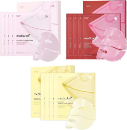 Picture of medicube Gel Mask Trio – PDRN, NAD, Kojic Acid Hydrogel Mask Set (3-Pack) | Hydrogel Mask Set with 3 Targeted Formulas for Hydration, Firming & Radiance, Korean Skincare
