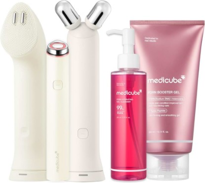 Picture of medicube 3-in-1 Device & Skincare Set (Beige) : Mini Booster Pro Plus Full Set Beige, PDRN Jelly to Foam Cleanser, and PDRN Booster Gel | Cleanse, Boost & Clear Pores for Radiant, Smooth Skin