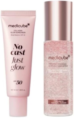 Picture of medicube PDRN Mist Mini & Sunscreen Duo: Pink Jelly Mist Serum Mini and No Cast Collagen Sunscreen SPF 50 | Hydrate, Protect & Boost Radiance for Dewy-Looking Skin | Korean Skincare