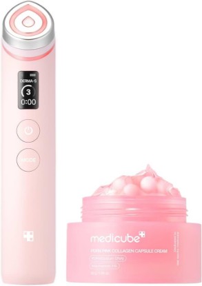 Picture of medicube PDRN Glow Duo - Booster Pro Pink & PDRN Collagen Capsule Cream | Device & Skincare Routine to Boost PDRN Care for Firmer, Plumper & Glass Glow Skin, Korean Skincare