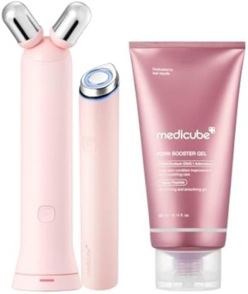 Picture of medicube At-Home Contour & Define Device Set: Mini Booster Pro Plus Face Roller Device Set Pink and PDRN Booster Gel | PDRN, Peptides & Niacinamide | Face & Body Massager for Depuffing & Contouring