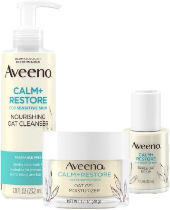 Picture of Aveeno Calm + Restore Nourishing Oat Cleanser 7.8oz with Restore Triple Oat Serum 1oz and Restore Oat Gel Moisturizer 1.7oz