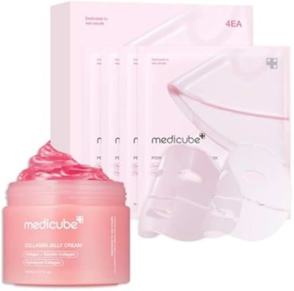 Picture of medicube Pink Glass Glow Duo - Collagen Jelly Cream 110ml and PDRN Gel Mask | Collagen Jelly Cream & Salmon DNA PDRN Pink Collagen Gel Mask for Glass Glow, Plump & Radiant Skin, Korean Skincare