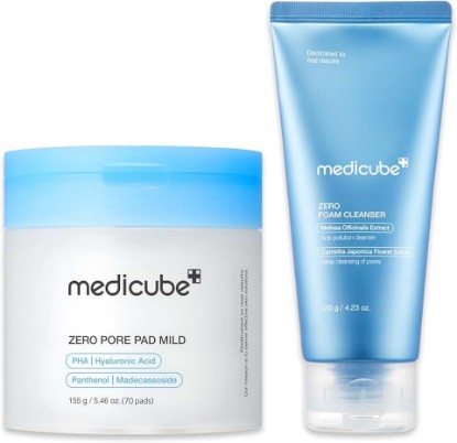 Picture of medicube Cleanse & Swipe Duo for Delicate Skin: Zero Pore Pad Mild and Zero Foam Cleanser | Gentle Exfoliation and Deep Cleansing Set for Clear, Smooth, and Hydrated Skin