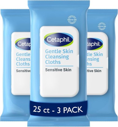 Picture of Cetaphil Cleansing Face & Body Wipes, Fragrance Free, 25ct, 3-Pack | 75 Fragrance-Free Cleansing Cloths, Hypoallergenic, Dry & Sensitive Skin, Travel & Gym Ready, Flip-Top Closure