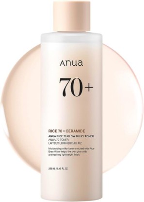 Picture of ANUA Rice 70 Glow Milky Toner, Non Comedogenic, Korean Skincare, 8.45 fl.oz | Glass & Dewy Skin, Hydrating & Barrier Care, Rice Water, Niacinamide, Ceramides, All Skin Types, Fragrance-Free