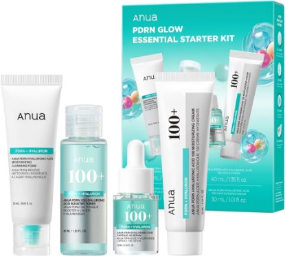 Picture of ANUA Salmon DNA PDRN Glow Essential Starter Kit | Hyaluronic Acid Skincare Set, Glass Skin Routine with Firming & Hydrating Cleanser, Toner, Serum & Cream, Korean Skincare