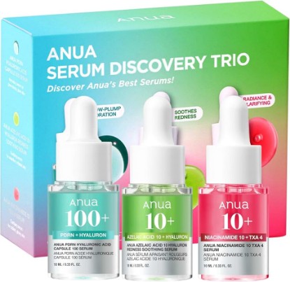 Picture of ANUA Serum Discovery Trio Kit, 0.33 fl.oz x 3ea | Hyaluronic Acid, PDRN, Azelaic Acid & TXA Face Serum, Mini Travel Essentials for Soothing & Glass Glow Hydration
