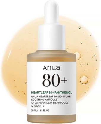 Picture of ANUA Heartleaf 80 Soothing Ampoule, 1.01 fl.oz | Hydrating Facial Serum for Glass Skin, Hyaluronic Acid, Panthenol, Lightweight, Non-Greasy Formula, Korean Skincare