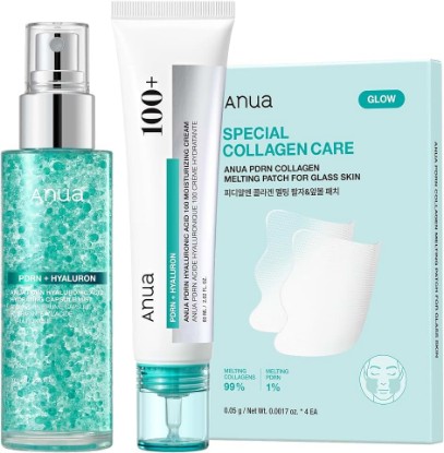 Picture of ANUA PDRN Collagen Glass Skin Trio | PDRN Salmon DNA Serum Spray, Collagen Patch Facial Fine Line & Cream, Glow Routine, Face Mist & Patch, Korean Skincare Set