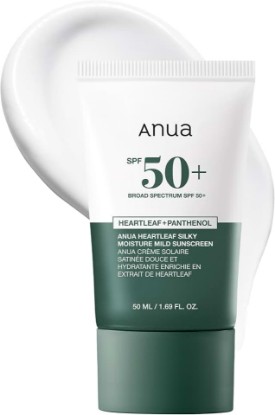 Picture of ANUA Heartleaf Silky Moisture Mild Sunscreen, Broad Spectrum SPF 50+ with Moisturizing Formula, Lightweight Korean Sunscreen, Natural finish, Vegan, korean skin care 50ml / 1.69 fl. oz.