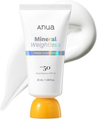 Picture of ANUA Mineral Weightless Finish Sunscreen SPF 50, 1.69 fl oz | Broad Spectrum, Zinc-Based for Sensitive Skin, Lightweight Hydrating Lotion Texture, Under Makeup, Korean Skincare