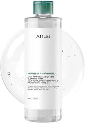 Picture of ANUA Heartleaf Low pH Deep Cleansing Water, 16.9 fl oz | Micella Water, Panthenol, Squalane, Makeup Remover for Sensitive Skin, Korean Skincare