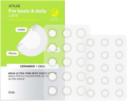 Picture of ANUA Ultra-Thin Spot Cover Patch, 75 Count | Invisible Hydrocolloid Pimple Patches for Face, 0.25mm, Day & Night Wear Under Makeup, Non-Comedogenic, Korean Skincare