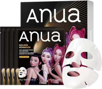Picture of ANUA Ceramide Barrier Collagen Mask, 4ea | Glow Up, Elasticity Hydrogel Face mask, Moisture Barrier Repair, 24H Deep Hydration Lasting, Kpop Demon Hunters
