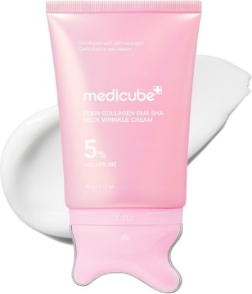 Picture of medicube PDRN Collagen Gua Sha Neck Wrinkle Cream - Firming, Contour Care | Built-In Gua Sha Massager with Volufiline 5% - For the Look of Fine Lines, Jawline, Neck, Décolleté, Korean Skincare, 3.17 oz