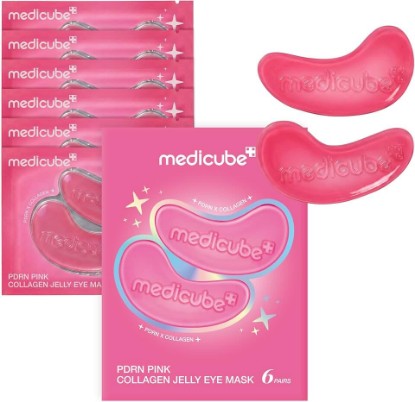 Picture of medicube Jelly Eye Mask PDRN Pink Collagen - Hydrogel Eye Patches, 6 Pairs | Eye Patches with PDRN, Collagen, NAD - For Puffy & Tired Eyes, Firming for Look of Wrinkles & Fine Lines, Korean Skincare