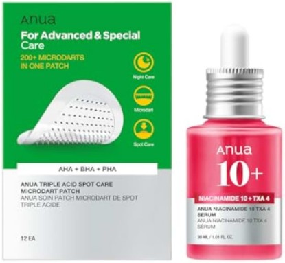 Picture of ANUA Spot Eraser Duo | Niacinamide 10 + TXA 4 Face Serum & Triple Acid Spot Care Microdart Face Patch, AHA + BHA + PHA, Soothing, Korean Skincare