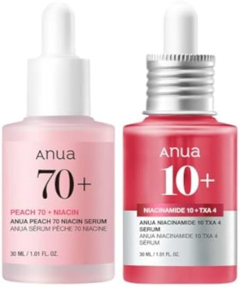 Picture of ANUA Niacinamide Serum Duo | Anua 10% Niacinamide + 4% Tranexamic Acid Serum & Peach 70 Niacinamide Serum for Dull Skin, Skin Barrier, Korean Skincare