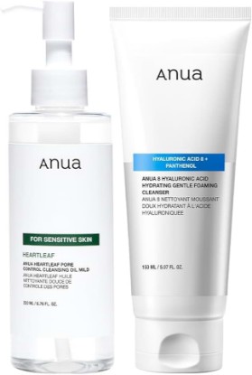 Picture of ANUA Gentle Double Cleanser Duo | Heartleaf Pore Control Cleansing Oil Mild & Hydrating Gentle Foaming Face Wash for Double Cleansing, Korean Skincare