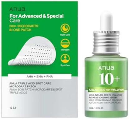 Picture of ANUA Redness Care Duo | Azelaic Acid Hyaluron Redness Soothing Serum & Triple Acid Spot Care Microdart Patch, Hydrate & Spot Care, Korean Skincare