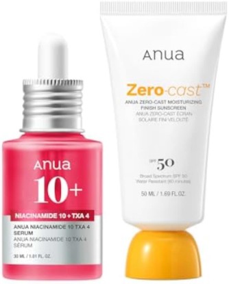 Picture of ANUA Ultimate Glow Protection Duo | Zero-Cast Moisturizing Finish Sunscreen + Niacinamide 10 + TXA 4 Serum, SPF 50, No White Cast, Serum, Korean skincare Set