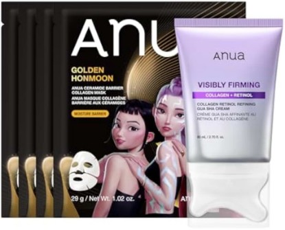 Picture of ANUA Home Care Duo | Collagen Retinol Refining Gua Sha Cream & Ceramide Barrier Collagen Mask, Kpop Demon Hunters, Korean Skincare