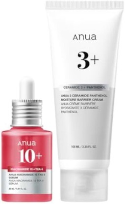 Picture of ANUA Essential Daily Moisturizing Duo | Niacinamide + Tranexamic Acid Serum & Ceramide Panthenol Cream, Face Moisturizer, Non-Comedogenic, Korean Skincare Set