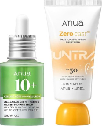 Picture of ANUA Summer Duo | Anua Azelaic Acid 10 Hyaluron Redness Soothing Serum & Zero-Cast Moisturizing Sunscreen SPF 50, Korean Skincare