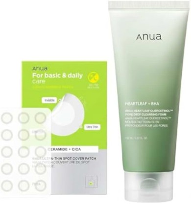 Picture of ANUA Pore Cleansing & Acne Care Set | Heartleaf Quercetinol Pore Deep Cleansing Foam & Ultra-Thin Spot Cover Patch, Pimple Patch for Sensitive Skin